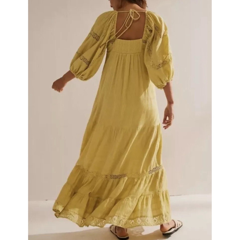 Free People All The Attitude Maxi‎ Dress Womens S Green Bohemian Milkmaid
